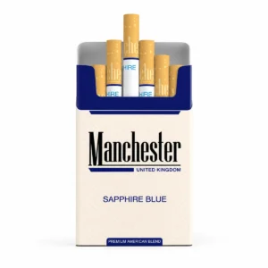 Manchester Sapphire Blue packaging photographed for a pack and carton catalogue page